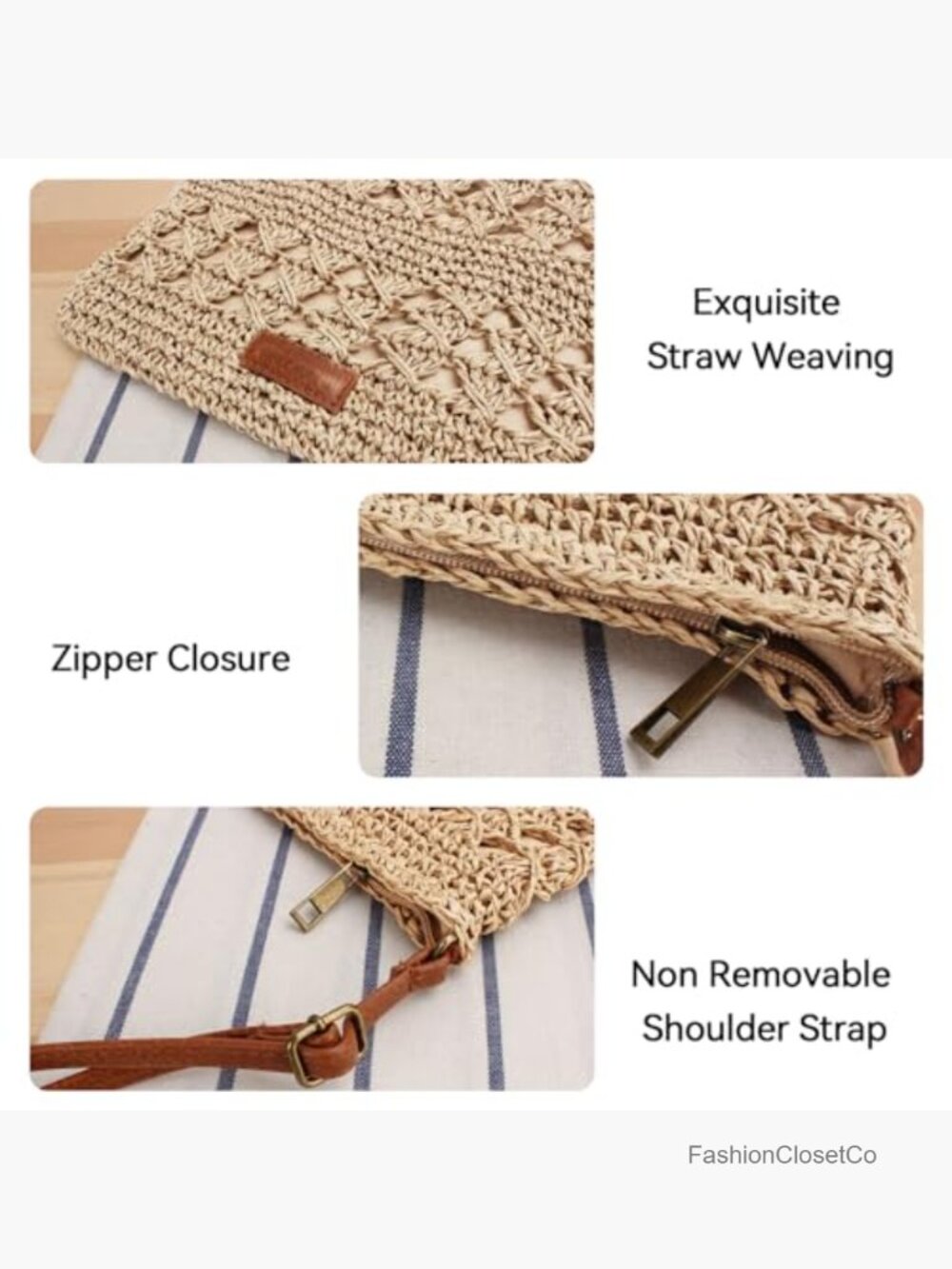 Small Straw Crossbody Bag for Women Summer Beach Shoulder Purse - Picture 6 of 6